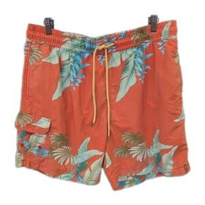 Tommy Bahama Relax XL Swim Trunks Floral Nylon Orange Inside Pocket Cargo Lined